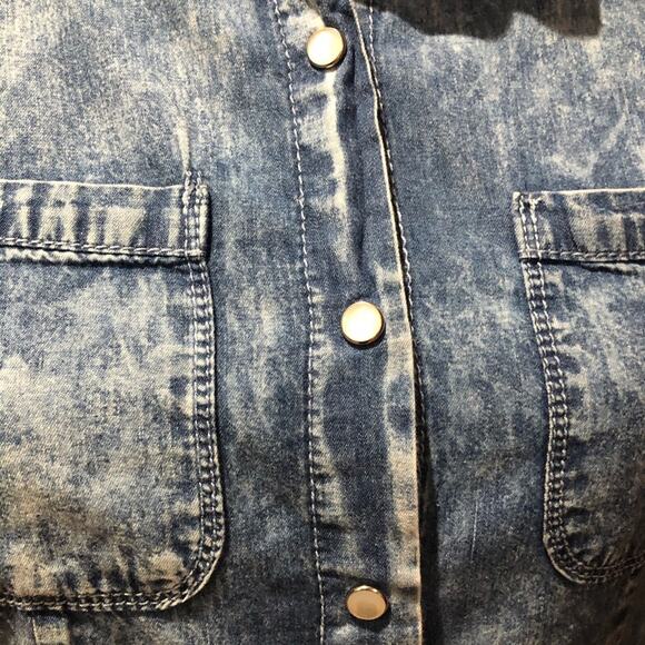 Chambray Denim Snap Front Western Blouse Top Shirt Size Large Juniors - Picture 12 of 15